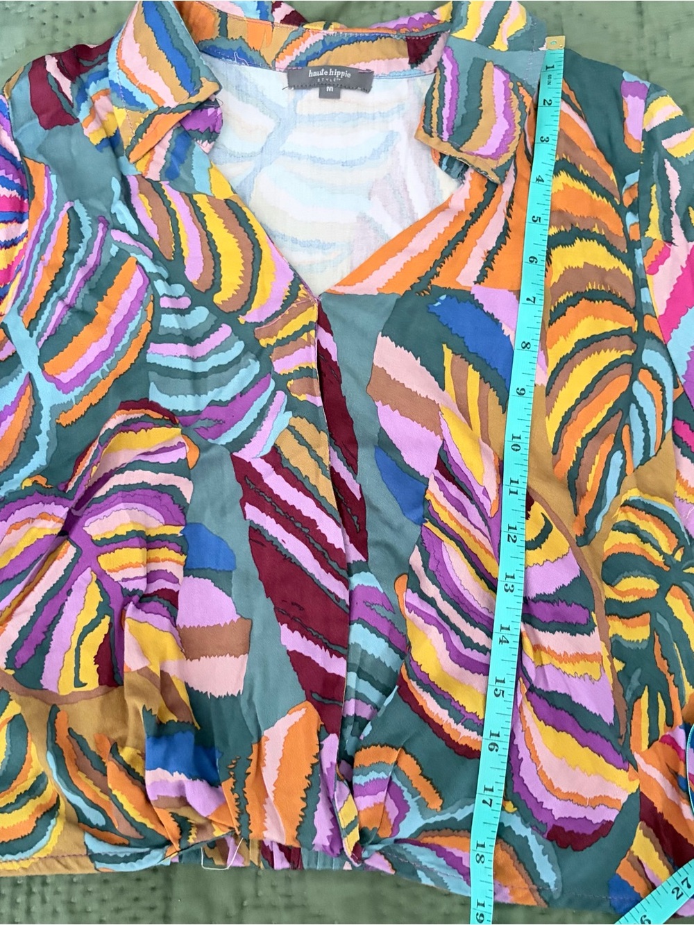 Haute Hippie Style Tropical Leaf Crop Top Blouse Medium - Picture 6 of 7